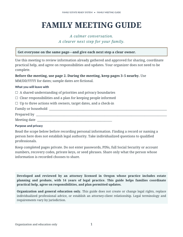 Actual printable PDF preview: Family Meeting Guide
